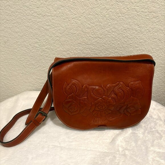 Patricia Nash Braidi Leather Crossbody Bag with Tooled Rose Design on the Flap - Picture 2 of 14